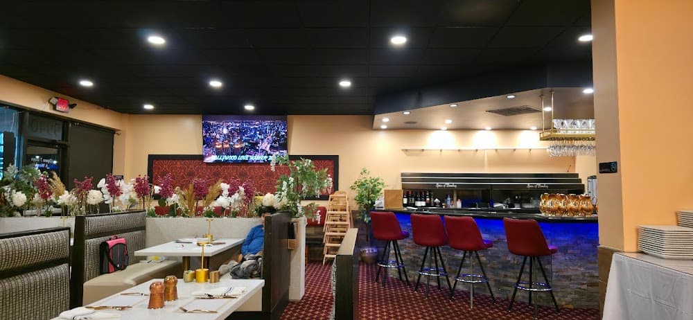 Modern restaurant interior with bar seating